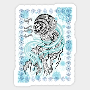 Tribal line Art Jellyfish / Baybayin word Likha (Creation) Sticker